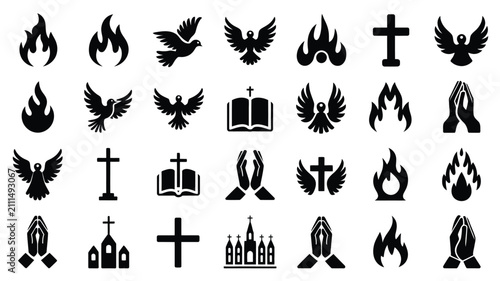 Konstfotografi Minimalist black religious symbols collection with high contrast vector compilat