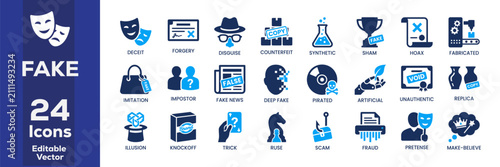Obraz na płótnie Collection of deception icons in flat design with blue and white color scheme on