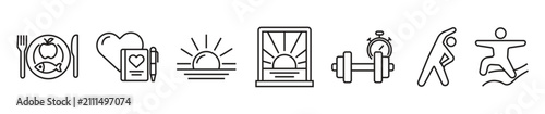 Fotografía Healthy Daily Routine and Fitness Line Icon Set for Healthy Eating, Habit Tracke