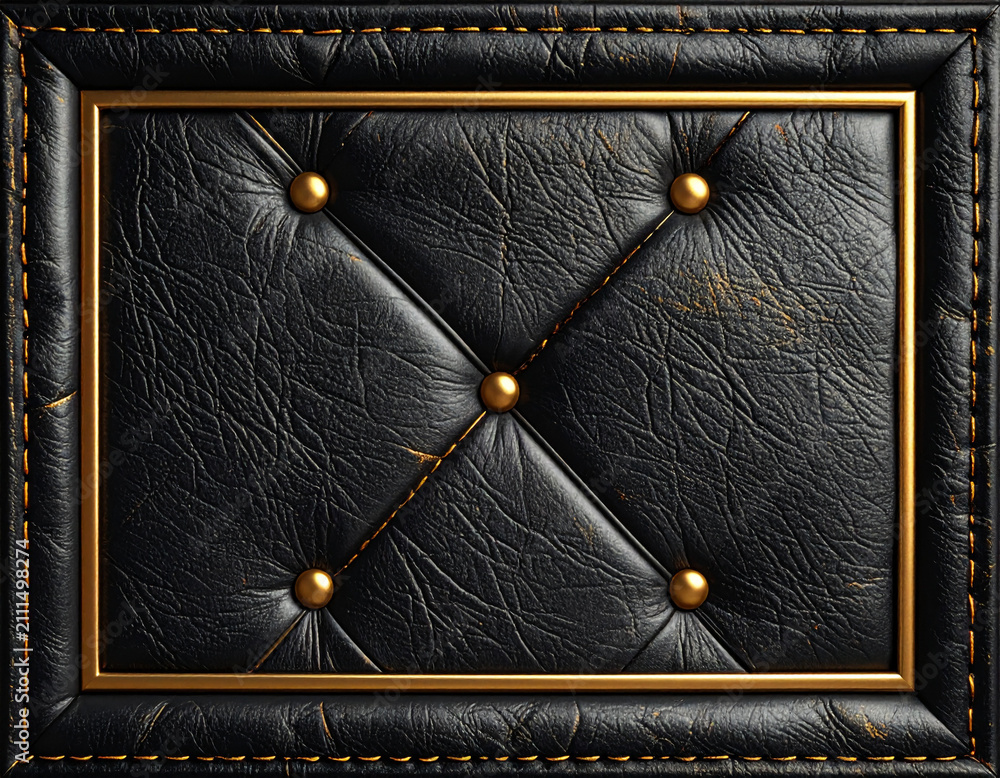 Obraz premium Luxury Black Tufted Leather Background with Gold Studs
