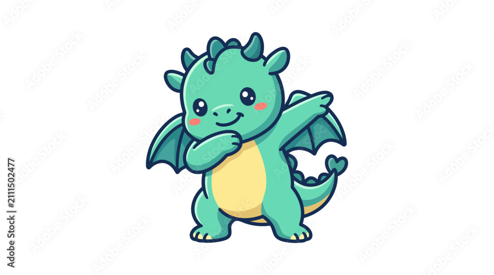 Fototapeta premium Cute cartoon green dragon character doing the dab pose.