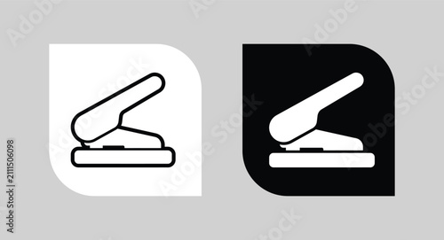 Paper puncher office stationery icon set with stationery equipment document workplace supplies organizer business interface