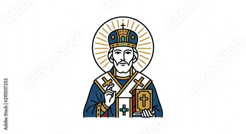 Canvastavla Illustrated Orthodox Saint with Halo and Robes.
