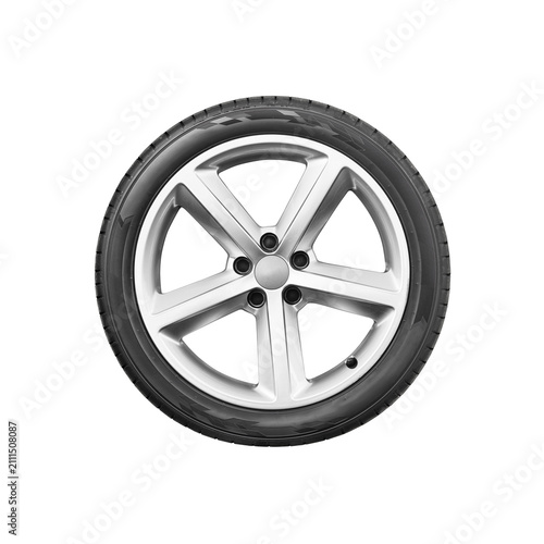  car tire with black alurim on free on isolated transparent background.