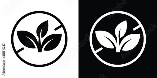 Foto Non-vegan or restricted plant-based product icon with crossed-out leaf sprout graphic in a clean circular frame, ideal for food packaging warnings and dietary requirement labels