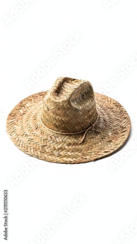 Single straw hat isolated on white background central view for summer travel sun protection fashion