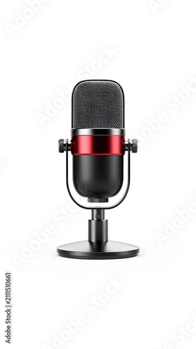 Professional single podcast microphone equipment for audio recording studio isolated on white background
