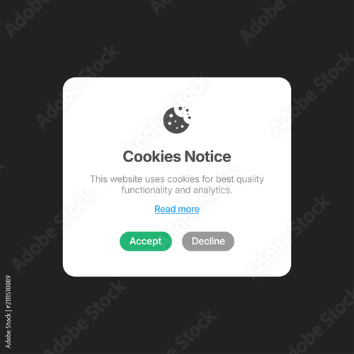 Website Cookie Notice Consent Banner Vector Template, Privacy Policy Accept Decline cookie notice Popup UI