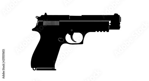 Obraz na plátně Handgun Silhouette Against A White Background Monochrome Design