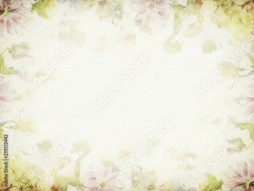 A Soft Vintage Floral Border Frame On A Textured Beige Parchment Background