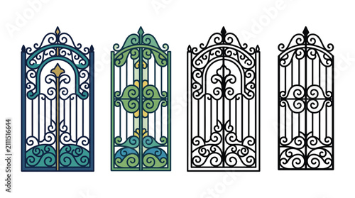 Photos Ornate gate designs vector illustrations with decorative scrollwork and arches