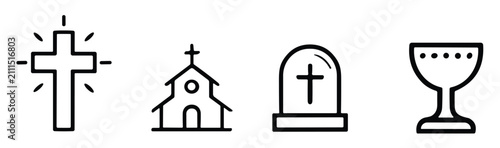Foto A collection of Christian religious symbols including a glowing cross church bui