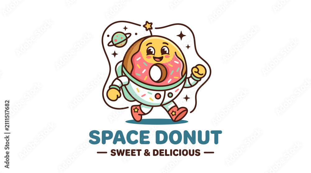 Fototapeta premium Cute cartoon donut astronaut mascot logo design.
