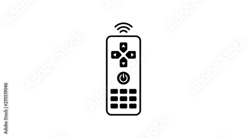 A minimalist black and white line art icon of a television remote control.