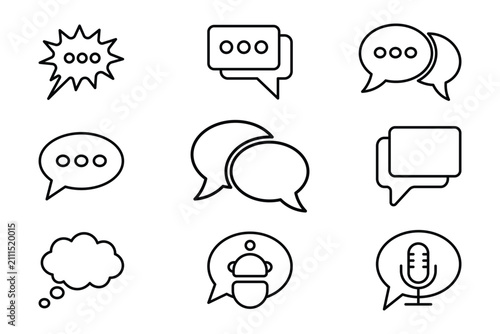 Bild auf Leinwand Speech bubble outline icon set with minimal line art vector collection