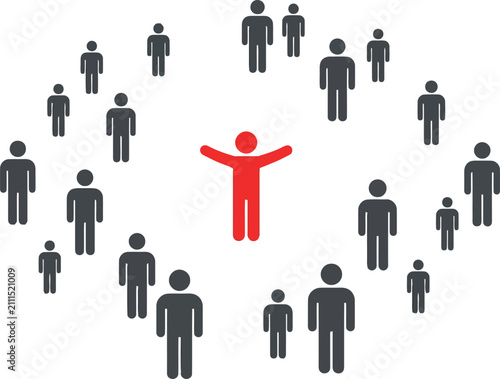 Red person standing out from the crowd