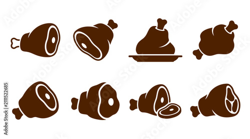 Photos Smoked ham and pork leg silhouette icons for butcher.