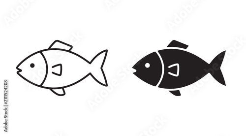 Konstfotografi Minimal Seafood Line Icon – Fish and Ocean Food Vector