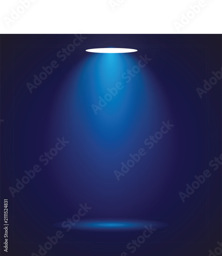 Bright Blue Spotlight Shining Down on a Dark Empty Background for Stage Performance or Product Presentation Display