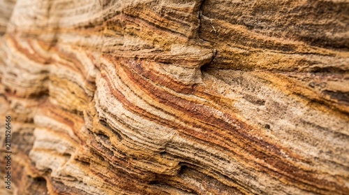 Natural sandstone rock formation with layered geological strata and earthy textures
