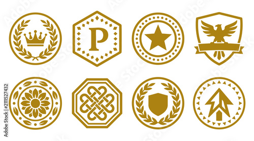 Foto Golden badge icons and shield emblems set.