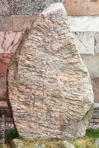 Canvas Print Runestone located at the church in Alum, Denmark