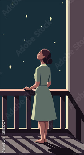 Woman watching stars from a balcony