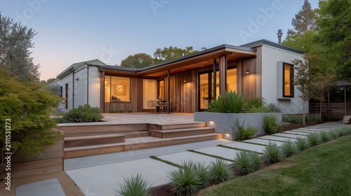 A modern farmhouse ADU in a peaceful backyard blends clean architecture, natural materials, and warm textures to create comfortable, refined, and timeless contemporary living.