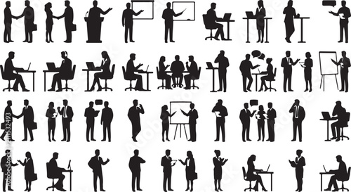 Foto Business professionals collaborating in various meeting scenarios
