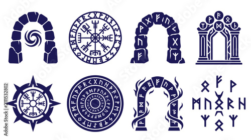 Obraz na płótnie Blue runic portal and magic circle icons.