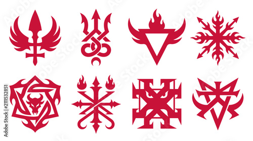 Фотография Set of red occult demonic sigils and fantasy glyphs.