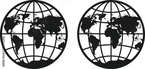 фотографія Set of two globes with world map and grid lines