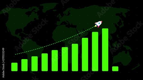 Abstract green bullish stock market graph loop featuring financial profit growth chart background