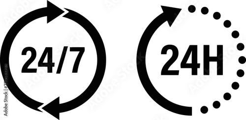 247 and 24h service time icons set