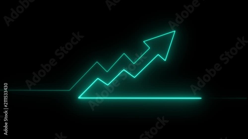 Abstract neon arrow business graph chart icon animation background. Market Recovery Concept. animation