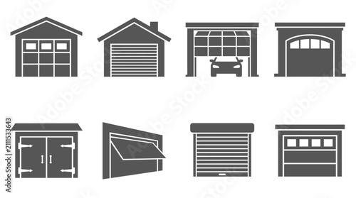 Grey garage door and storage unit icons.