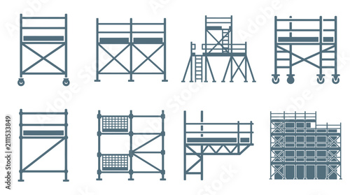 Grey scaffolding and construction support structure icons