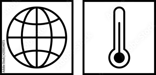 Set of logistics and storage icons including globe for worldwide shipping and thermometer for temperature control