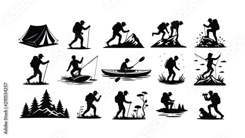 This collection of farmrelated silhouettes illustrates various essential agricultural tasks includin.
