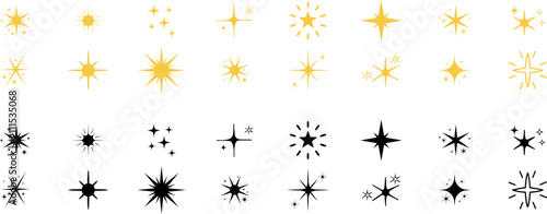 Star Sparkle Doodle Icons – Hand Drawn Twinkle Shine Set - Vector Icons