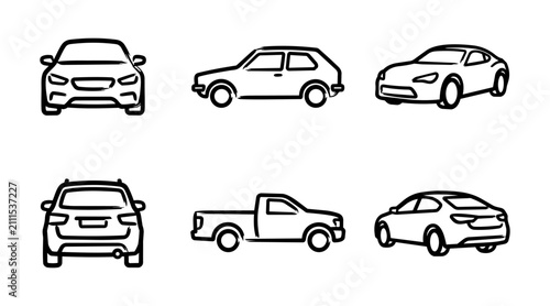 Car line art icons set