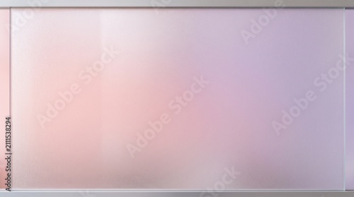 Abstract frosted glass panel with soft pink and purple pastel gradient colors and metallic borders