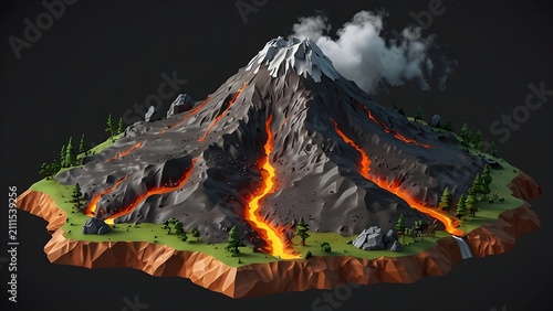 LowPoly 3D Erupting Volcano Geothermal Landscape Model