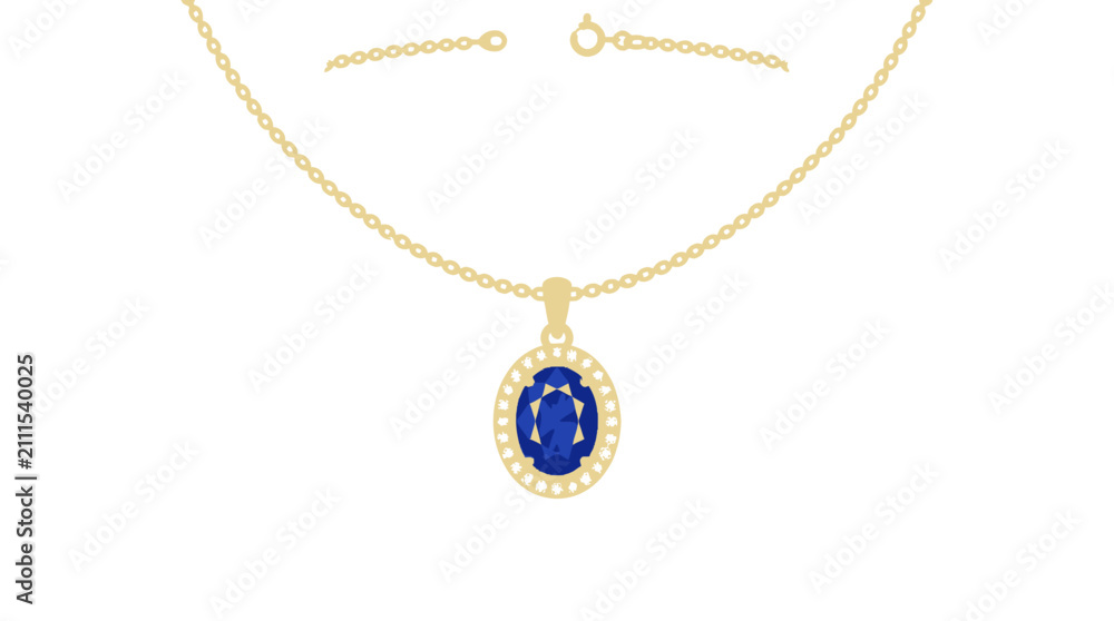 Fototapeta premium Elegant Gold Chain with Blue Sapphire Pendant.
