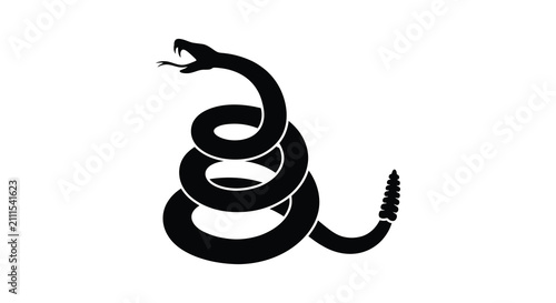Bild auf Leinwand Coiled snake illustration in black silhouette serpent