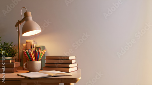 Cozy back to school study nook with copy space for text