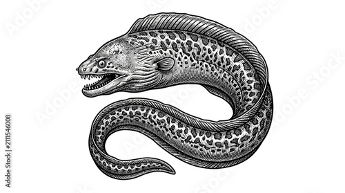 Fotografie Moray eel marine animal in vintage woodcut style.