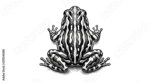 фотографія Symmetrical back view of a striped frog engraving.