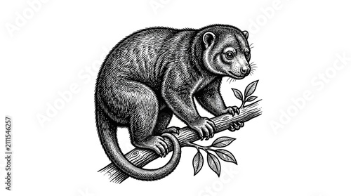 Canvastavla Vintage primate sitting on branch wildlife engraving.