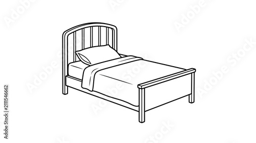 Fotografía Single bed with pillow line art illustration.